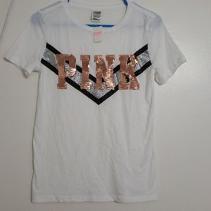 new Pink sequin bling  xs tee shirt
